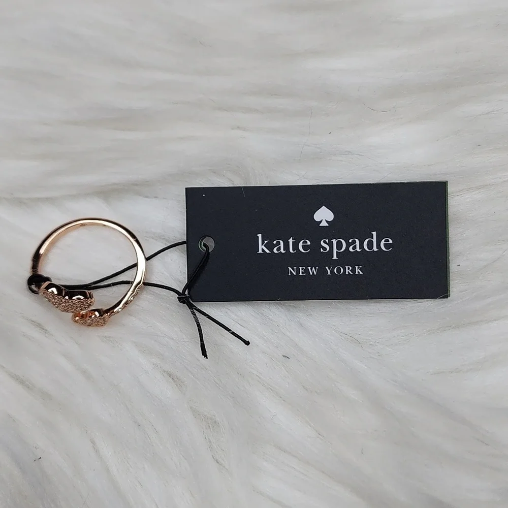 Kate Spade Yours Truly Pave Heart Ring Adjustable Clear/Rosegold - New with Tags